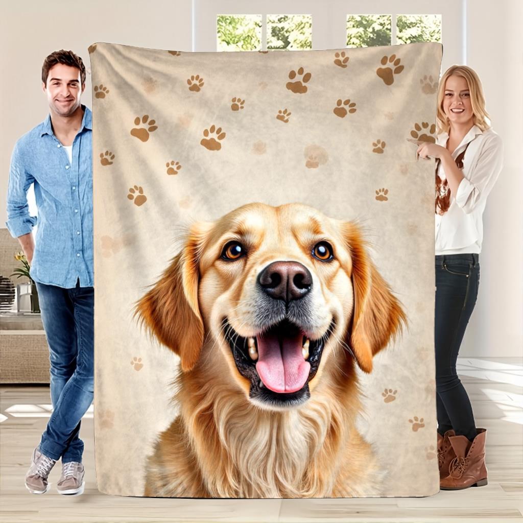 Golden Retriever Fleece Blanket Dog Paw Print Design Soft Cozy Throw Home Decor for Living Room or Bedroom Gift for Pet Lovers