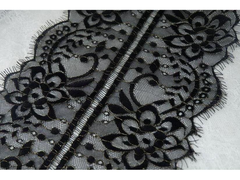 Gold Thread Black & White Double-Sided Eyelash Lace Fabric for DIY Clothing Straps & Splicing
