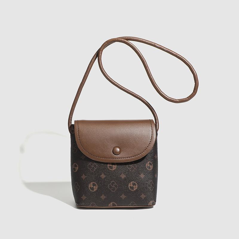 

Vintage 2025 Autumn Single Shoulder Bucket Bag Fashion Commuter Crossbody Bag Exquisite Phone Bag Versatile Textured Small Bag Brown vintage crossbody b