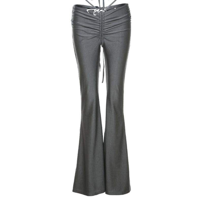 Fashion Sexy Wind Drawstring Lace Bell-Bottom Pants Ins High Street Sexy Low Waist Strap Hip Bag Women's Casual Pants