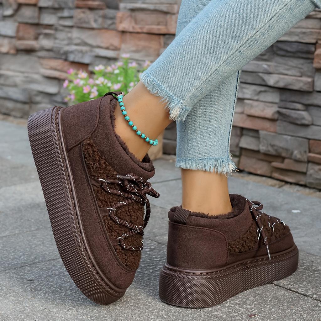 Fashion 2025 Autumn and Winter New Thick-soled Cross-tie Snow Boots Thickened Mid-length Over-the-knee Warm Women's Short Boots