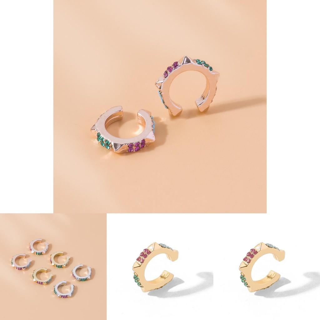 Eye-catching Alloy Geometric Earrings Trendy Rhinestone Ear Clips Perfect For Any Occasion