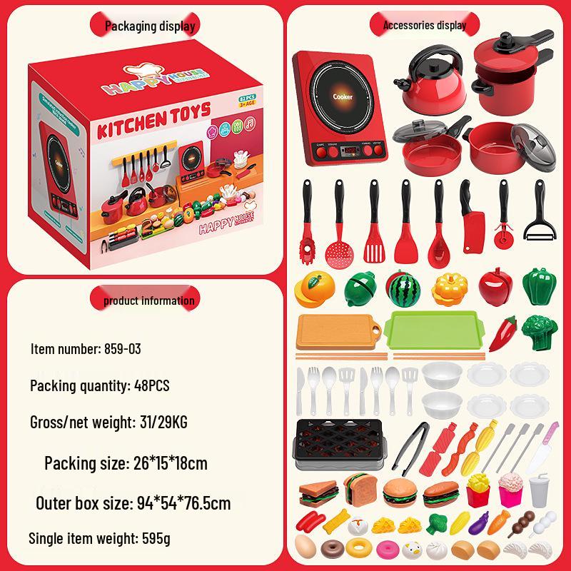 Kids' Pretend Play Kitchen Set: Cookware, Stir-Frying, and Cutting Toys for Boys & Girls