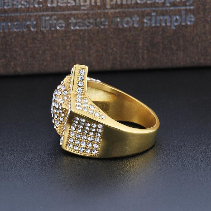 Hip Hop Gold Color Full Zircon Finger Rings For Men Larger Pentagram Ring Stainless Steel Women Charm Party Jewelry Accessory