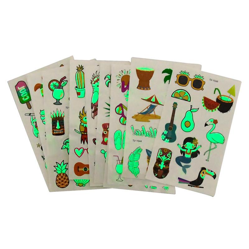 10 Stück Leuchtende Hawaiianische Tattoo-Sticker Leuchten im Dunkeln Tropischer Flamingo Strandparty-Sticker Aloha Luau Geburtstagsdeko Zubehör