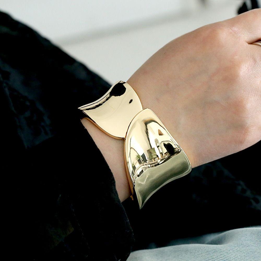 New Hinge Gold Bangle Metal Open Bracelet Jewelry Accessories Solid Color Chunky Bangle Bracelet Punk Alloy Irregular Wrist Cuff