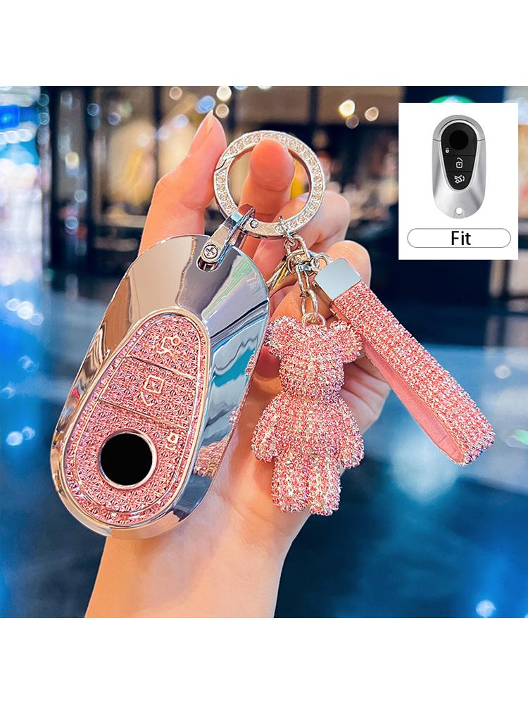 Diamond Pink ICAR for Mercedes Benz C S Class W206 W223 S350 C260 C300 S400 S450 S500 Remote Smart Car Key Case Cover Fob Chain 2YU