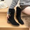 2025 autumn new sweet and cool girl height-increasing medium tube stacking boots women's V-mouth western boots thick heel thin knight boots