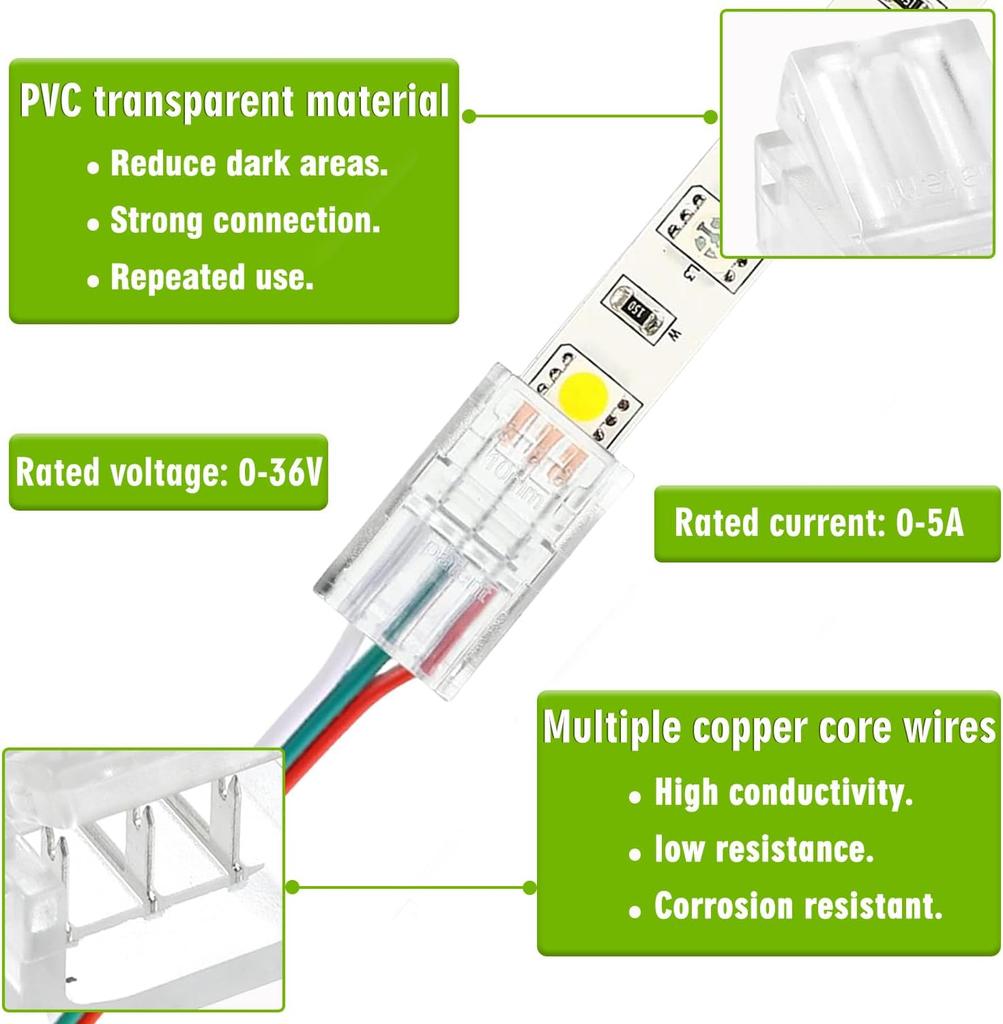 8mmLED connector 3Pin dual-color temperature light strip solderless buckle connector plate to wire crystal buckle 20pcs