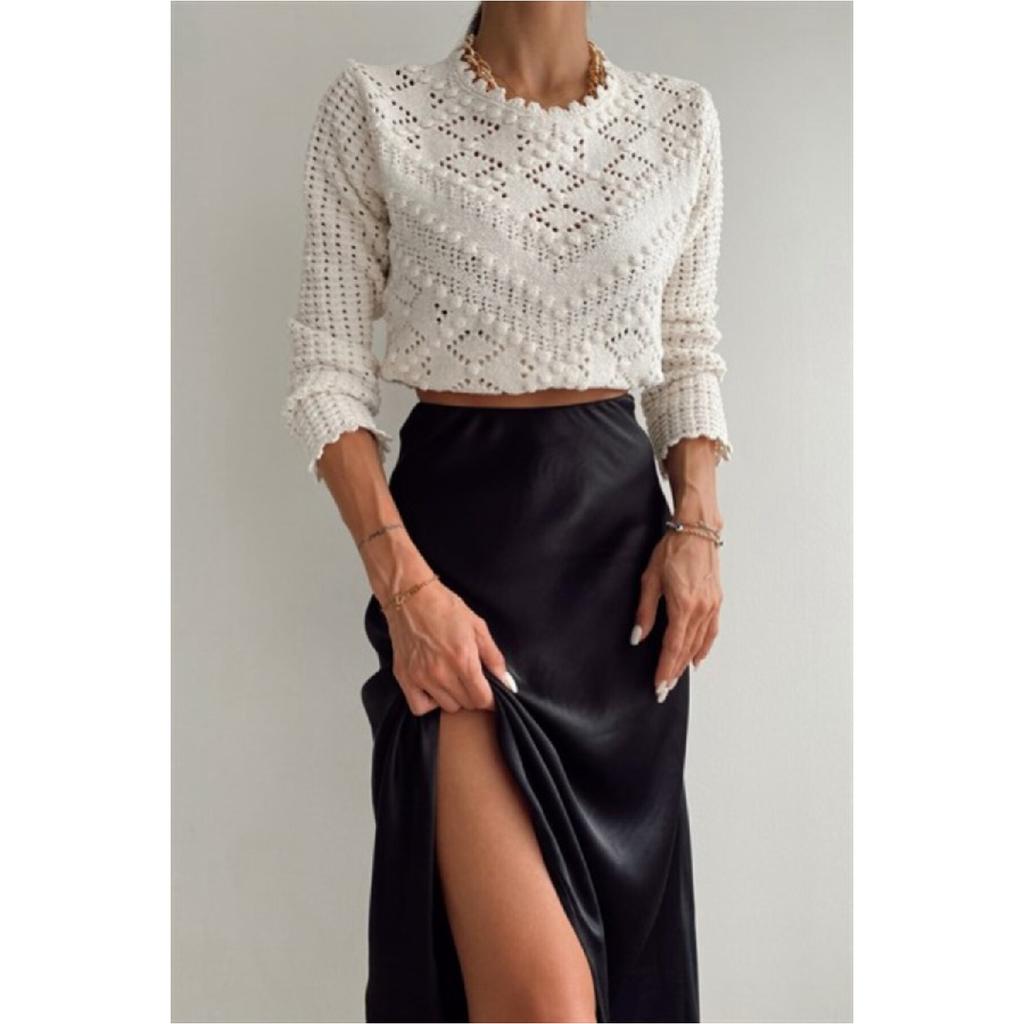 Leopard Pattern Satin Midi Length Brown Skirt