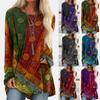 Plus Size Womens Hippie Boho Long Sleeve Tops With Soft Material And Floral Pattern