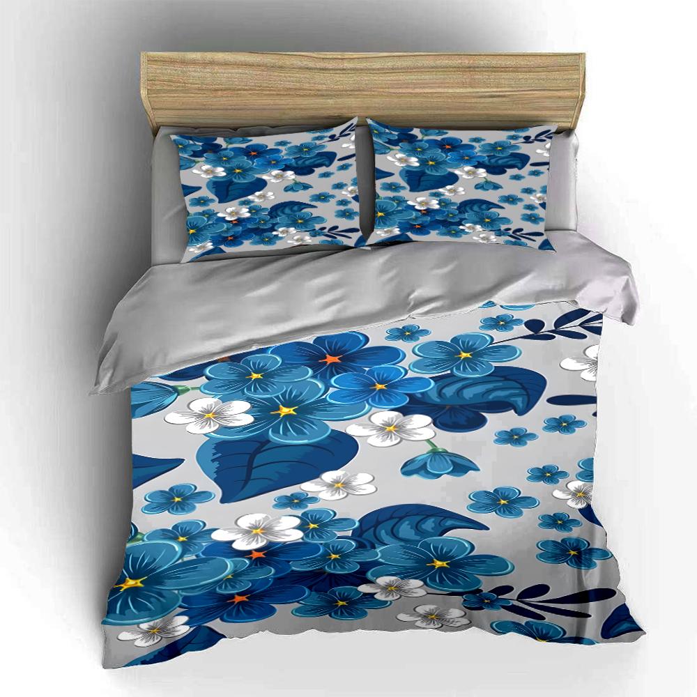 Blue Floral Bedding Set with White Accents Bedding Set (1 Duvet Cover, 2 Pillowcases, Duvet Not Included)