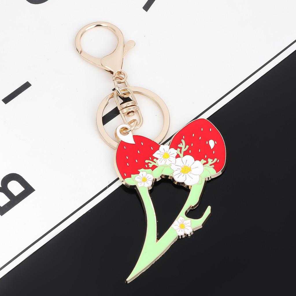 Strawberry European Style Keychain With Beer Opener Zinc Alloy Portable Key Accessory For Travel And Gift