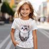 Girls' 3D Cat Tee Shirts Short Sleeve 3D Print Summer Active Fashion Cute Polyester Kids 3-12 Years Crew Neck Outdoor Casual Daily Regular Fit