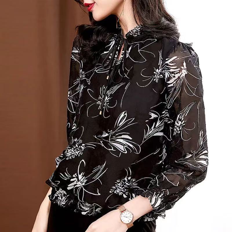 Camisa casual de gasa para mujer Camiseta holgada con estampado floral