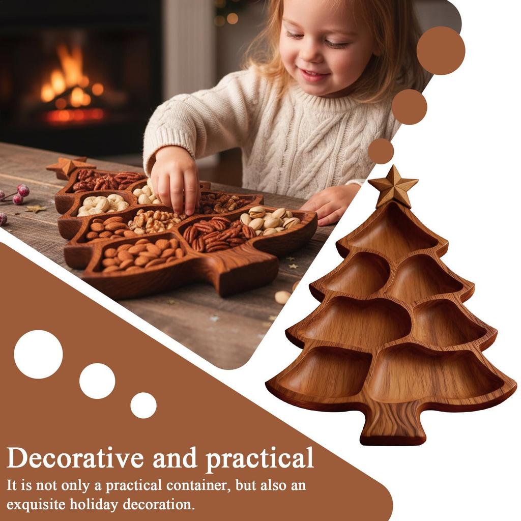 Christmas Tree Charcuterie Board Wooden Divided Food Tray Cheese Platter for Fruit Dessert Nut Party Table Decor Kitchen Serving