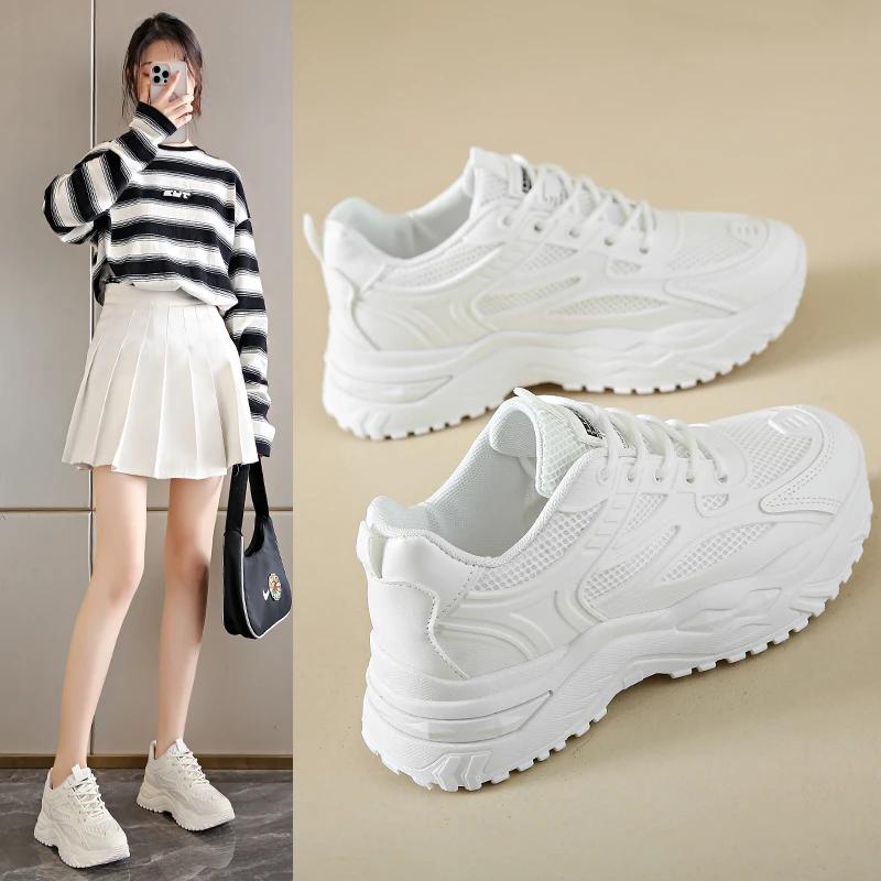 Fashion White Sneakers Women 2025 New Leather Chunky Sneakers Women's Sports Shoes Thick Tennis Vulcanized Shoes Basket Platform Shoes