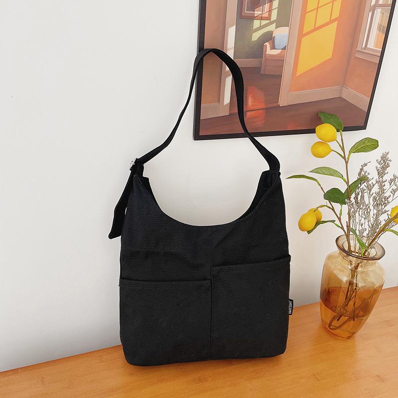 Large Capacity Tote Bag Women's Canvas Bag Solid Color Shoulder Crossbody Bag