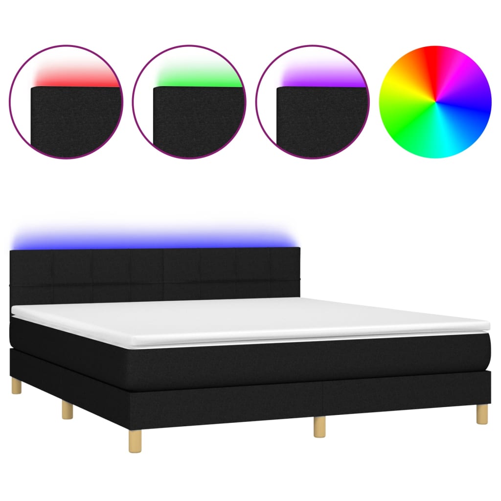 Box Spring Bed with Mattress & LED Black 160 x 200 cm Fabric