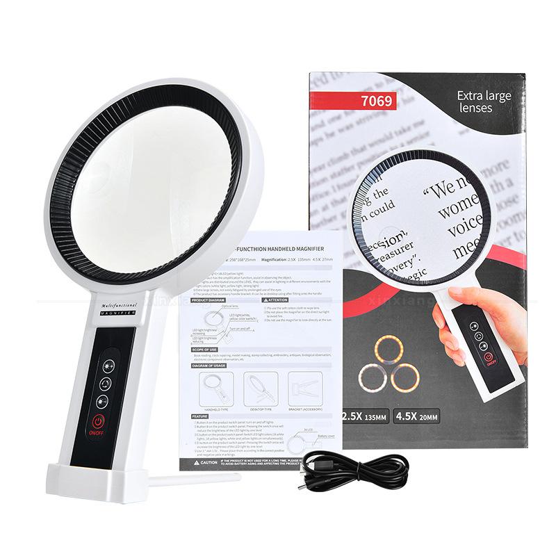 Handheld Charging 34 Led Heating and Cooling Lights with Adjustable Brightness 135Mm Desktop Magnifying Glass for Reading