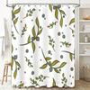 White Bath Shower Curtain with Green Olive Branches Decorative Pattern White Bathroom Accessories for Home Decoration (L) 70x180