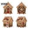 DIY Faux Pearl Bead Craft Set Christmas Art Ornament Kit, Wooden House Snowman Holiday Hanging Decoration Supplies Santa Reindeer Pattern, Handmade
