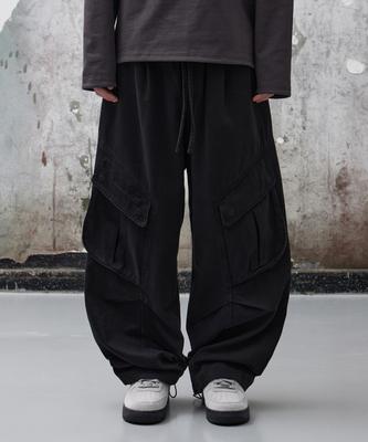AGOD Vintage Washed Elastic Waist Cargo Pants [Black]