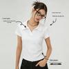 La Chapelle Women's Korean Style Polo Collar Pleated Short Sleeve T-Shirt
