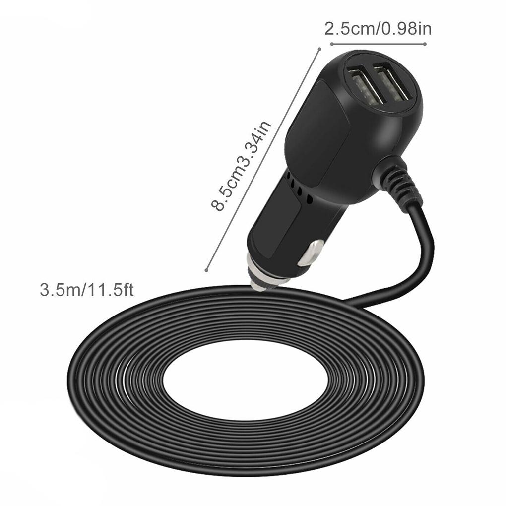 2 In 1 Plastic Dash Cam Car Charger 12V-24V Double USB Fast Charging Mobile Phone Lighter Power Cable Accessories