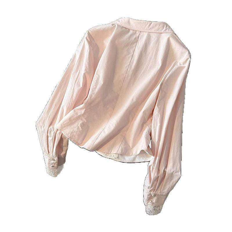 Lotus Root Powder Sweet & Spicy Lace Spliced Long-Sleeve Women's Fashion Shirt