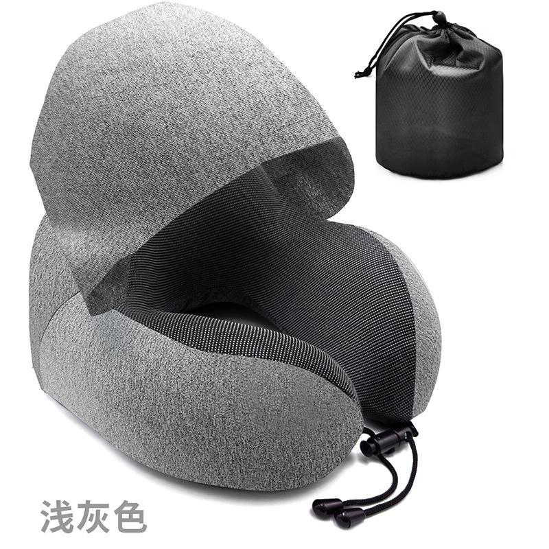 Multi-functional Hooded Memory Foam Travel Pillow - Portable U-Shaped Neck Support for Airplane & Office Nap