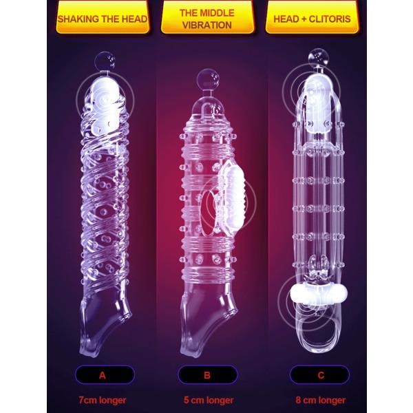 Penis Sleeve Extensions Condom Male Enlargement Delay Vibrators Clits Massager Cock Ring Vibrating Penis Cover Sex Toys For Men