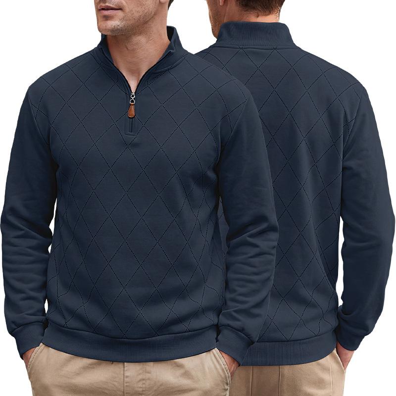 Men S Casual Long Sleeve Pullover Sweatshirt Stand Collar Half Zip Plaid