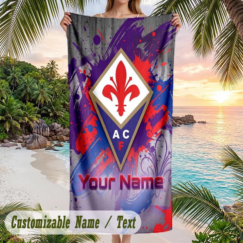 Beach Towel Fiorentina FC Print Custom Name Text Soft Towel for Swimming Pool
