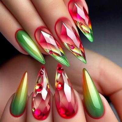 Vibrant Gradient Detachable Long False Nails Set - 24 Pieces