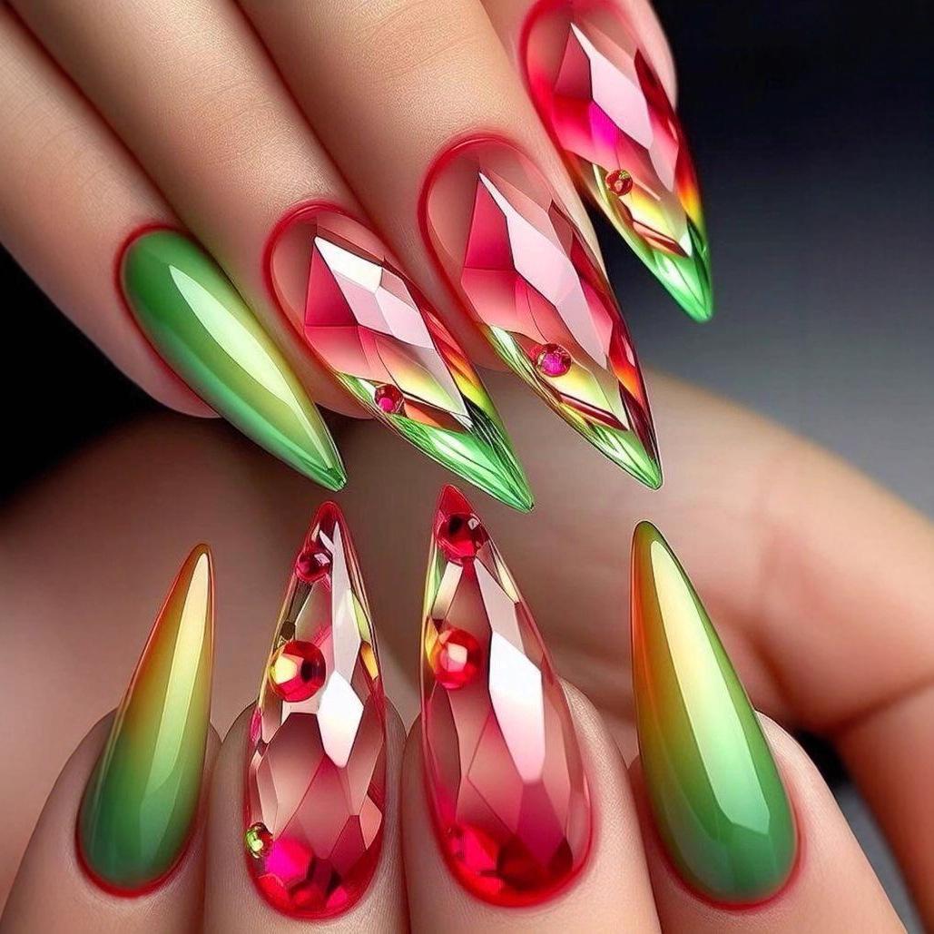 Vibrant Gradient Detachable Long False Nails Set - 24 Pieces