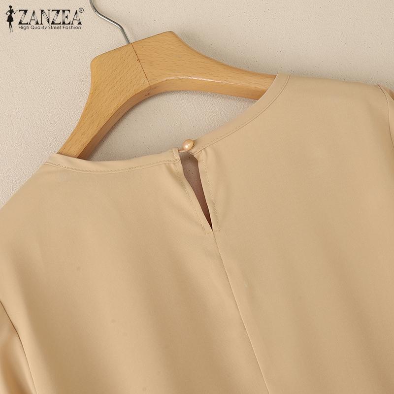 ZANZEA Bluză simplă de vară cu mânecă scurtă și gât rotund casual pentru femei