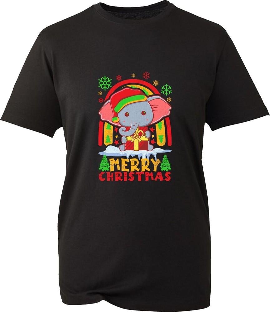 Merry Christmas Festive T Shirt Santa Elephant Cartoon Characters Xmas Gift Top