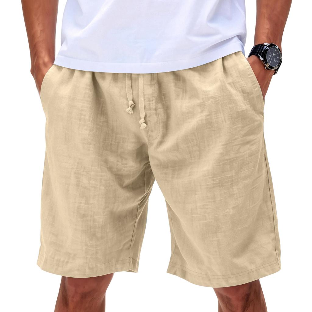 Men's Linen Casual Beach Shorts | Elastic Drawstring Waist Lightweight Shorts For Summer Daily Wear