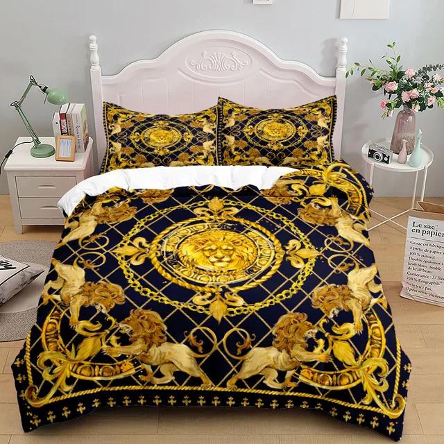 Luxury Baroque Pattern Bedding Set Golden Duvet Cover Set Twin Double Queen King Size Comforter Cover Set for Gift Bed Linen