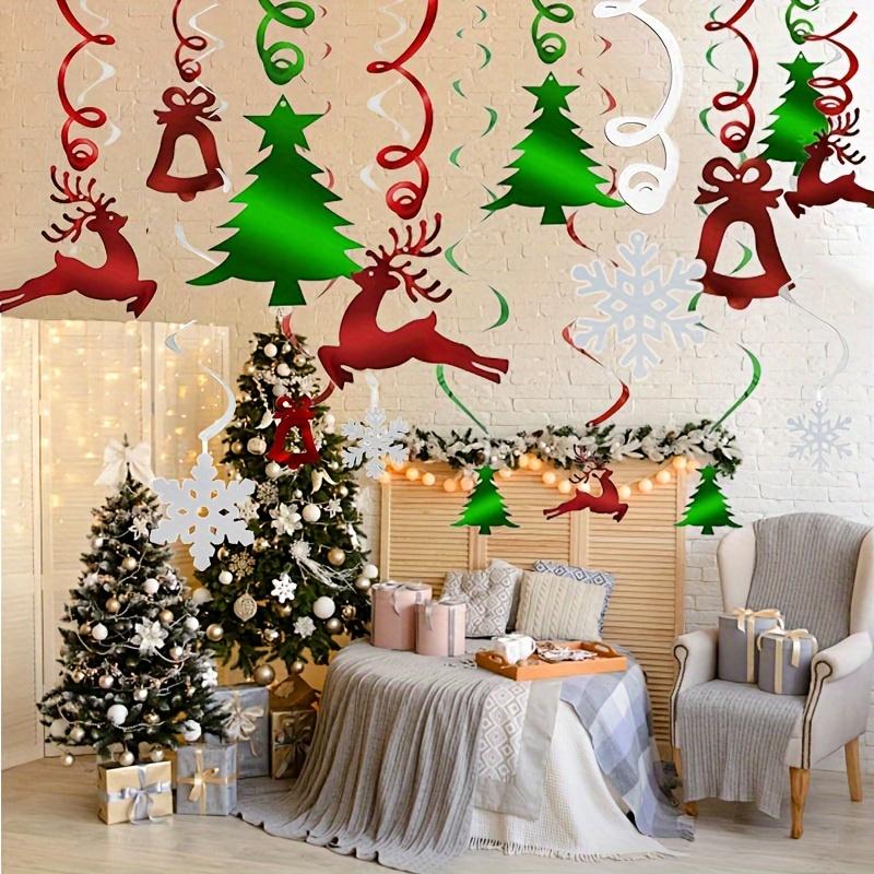 30pcs Spiral Hanging Decorations White Snowflakes Green Christmas Tree Red Deer - for Christmas Birthday Party Room Decorations