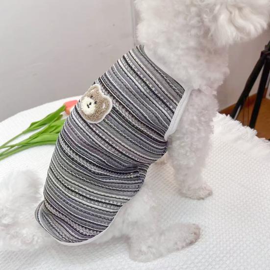 Pet Vest Sleeveless with Hollow Breathable Polyester Soft Plush Bear Bow Decoration Pet Vest Loose Fit Small Dogs Summer Wear