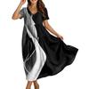 Women Loose Fit Bohemian Style Short Sleeve V Neck Dress with Gradient Floral Print Casual Summer Midi Dress
