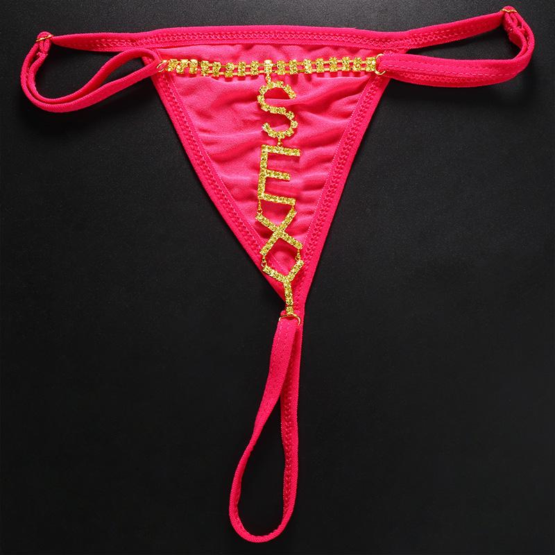 Fashion SEXY Letter Thong Panties Body Jewelry for Women Bling Rhinestone Waist Chain Thong G String Bikini Swimsuit