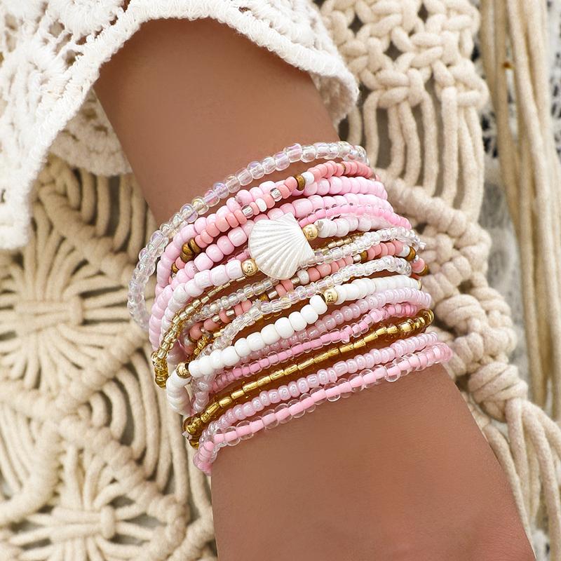 17 Pcs Bohemian Colorful Elastic Beaded Bracelets Stretchy Strand Bangles for Summer Beach Party Vacation Jewelry
