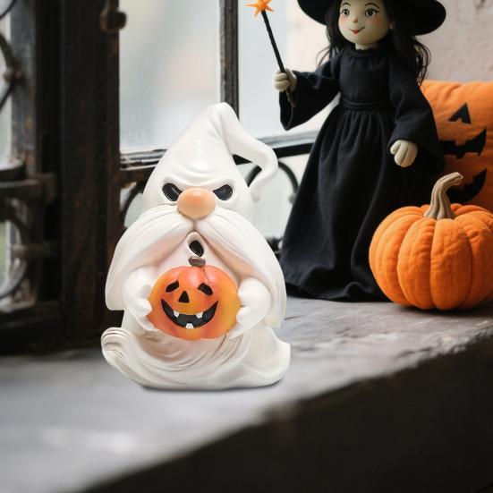 Halloween Resin Nisse Statue Liten Nisse Spøkelse Figur Halloween Tegneserie Stående Spøkelse Ornament for Hjemmekontordekor