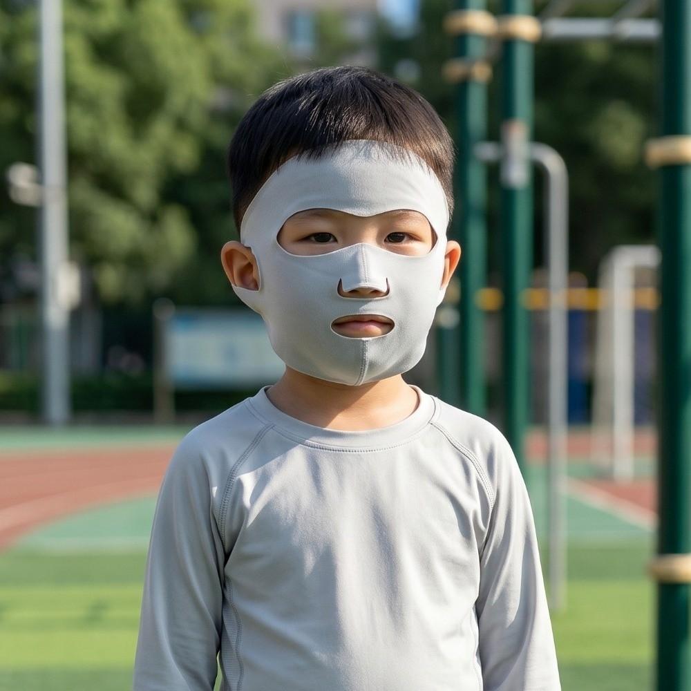 Open Nose Breathable Kids Full Face Mask Ice Silk Open Mouth Sunscreen Mask Jaw Wrapping Washable Half Face Cover Outdoor Sports