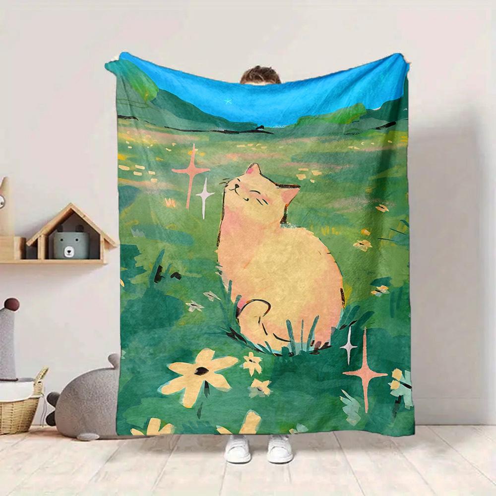 1pc Cat Garden Lightweight Flannel Blanket, Comfortable and Warm Blanket, for Office and Camping Sofa Bed, Livingroom012