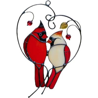 1 Pair Cardinals Stained Glass Window Decorations Hanging Suncatcher Bird, Home Window Car Decor Gift