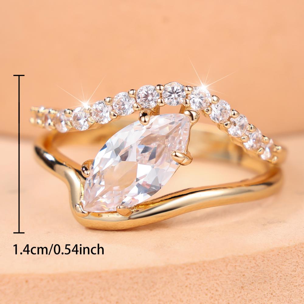 Elegant Gold Color Marquise Cut Zircon V-Shape Ring for Women Engagement Party